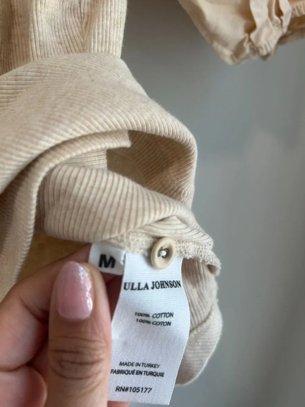 Ulla Johnson Kara Puff Sleeve Top Cream Cotton Knit Blouse Henley Medium